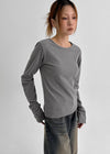 Shedo Fleece Ribbed Button Long Sleeve T-shirt