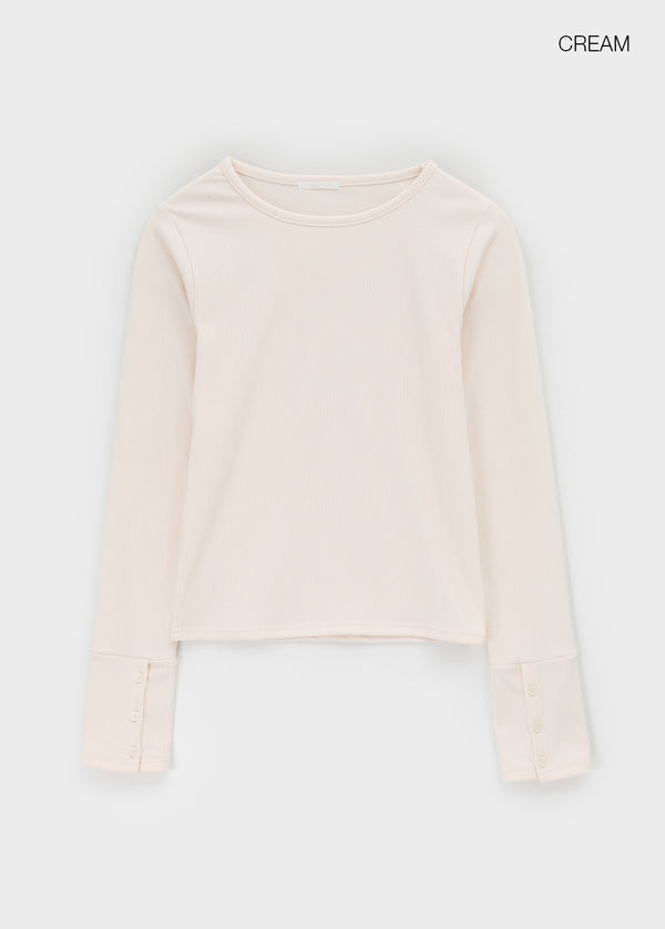 Shedo Fleece Ribbed Button Long Sleeve T-shirt