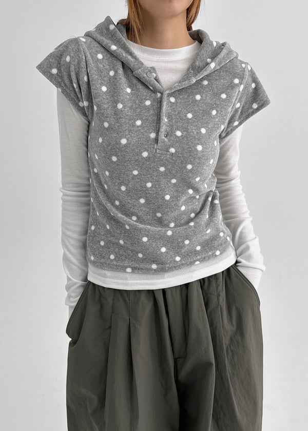 Sendio Dot Veloa Cap Sleeves Short Sleeve Hoodie