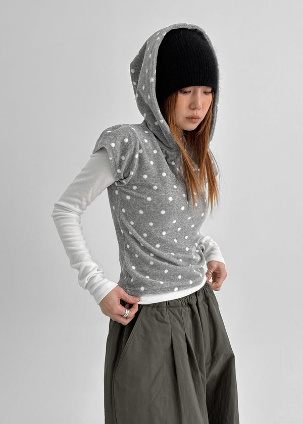 Sendio Dot Veloa Cap Sleeves Short Sleeve Hoodie