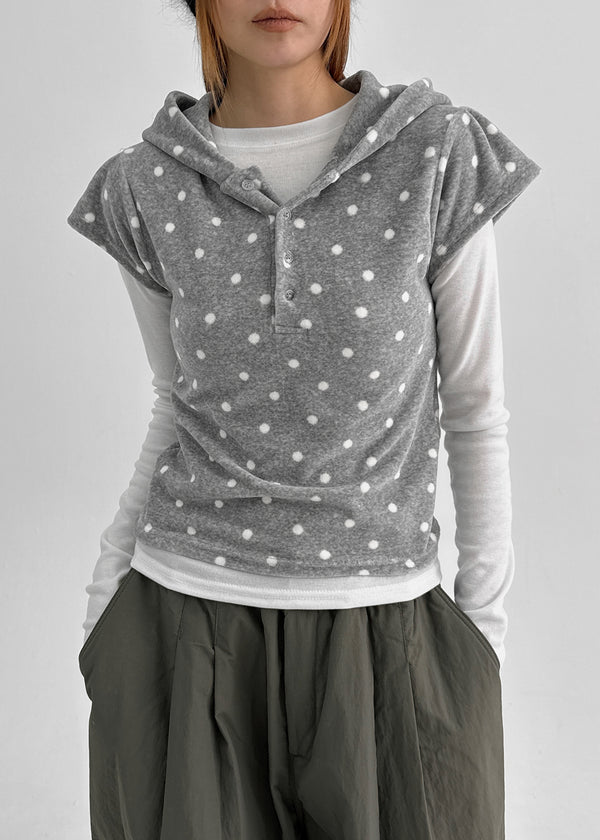 Sendio Dot Veloa Cap Sleeves Short Sleeve Hoodie