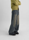 Zevic Fleece Slit Wide Denim Pants