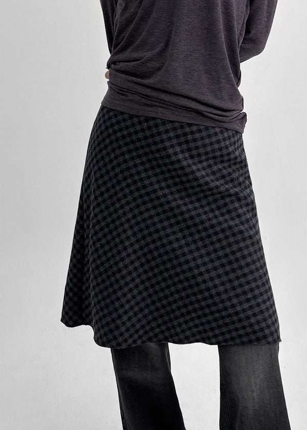 Noju Check Flare Wool Fleece Midi Skirt