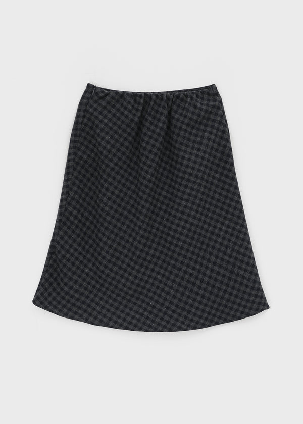 Noju Check Flare Wool Fleece Midi Skirt