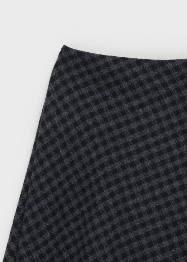 Noju Check Flare Wool Fleece Midi Skirt