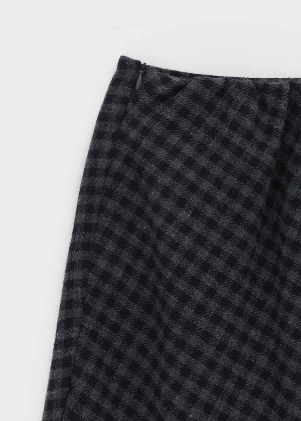Noju Check Flare Wool Fleece Midi Skirt