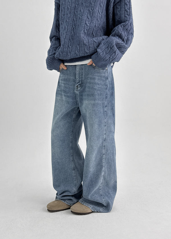 Zevic Fleece Slit Wide Denim Pants
