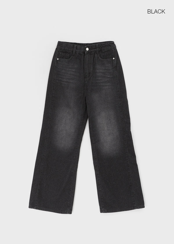 Zevic Fleece Slit Wide Denim Pants