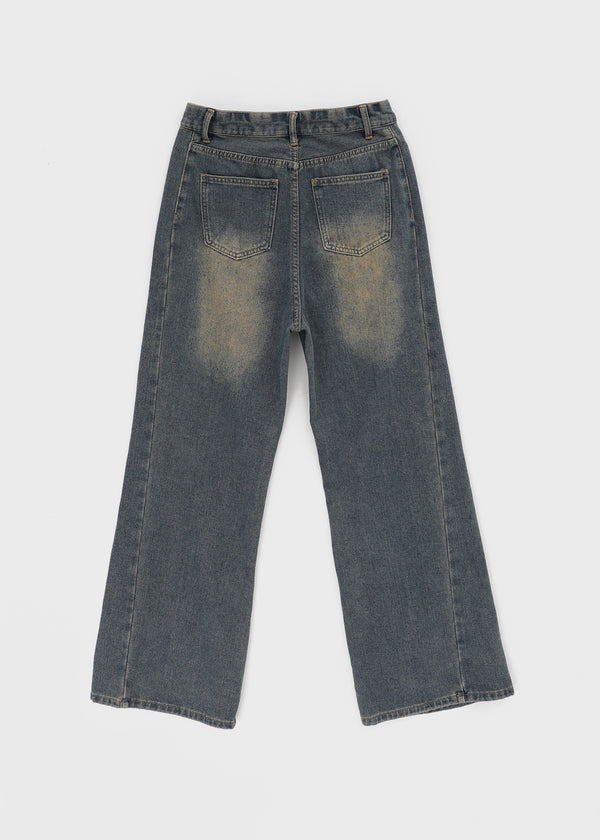 Zevic Fleece Slit Wide Denim Pants