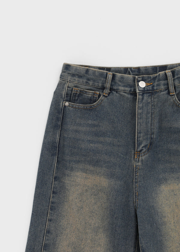 Zevic Fleece Slit Wide Denim Pants