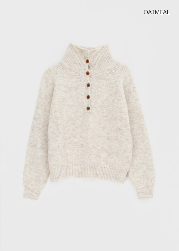 Paruding Button Wool High Neck Knit