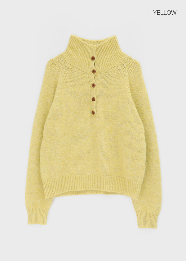 Paruding Button Wool High Neck Knit