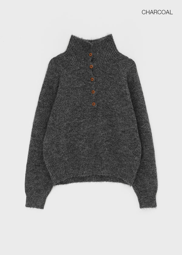 Paruding Button Wool High Neck Knit