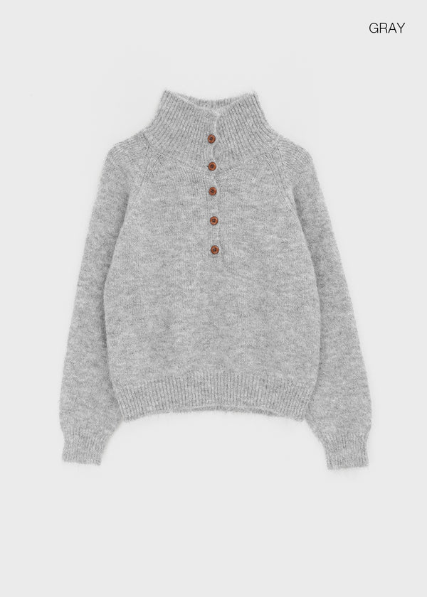 Paruding Button Wool High Neck Knit