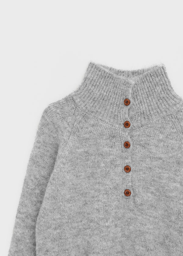Paruding Button Wool High Neck Knit