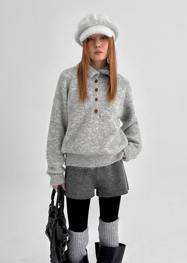 Paruding Button Wool High Neck Knit