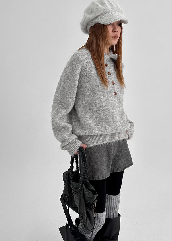 Paruding Button Wool High Neck Knit