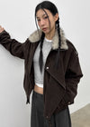 Delking Fur High Neck Suede Jacket