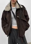 Delking Fur High Neck Suede Jacket