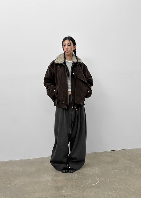 Delking Fur High Neck Suede Jacket