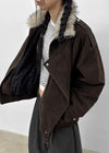Delking Fur High Neck Suede Jacket