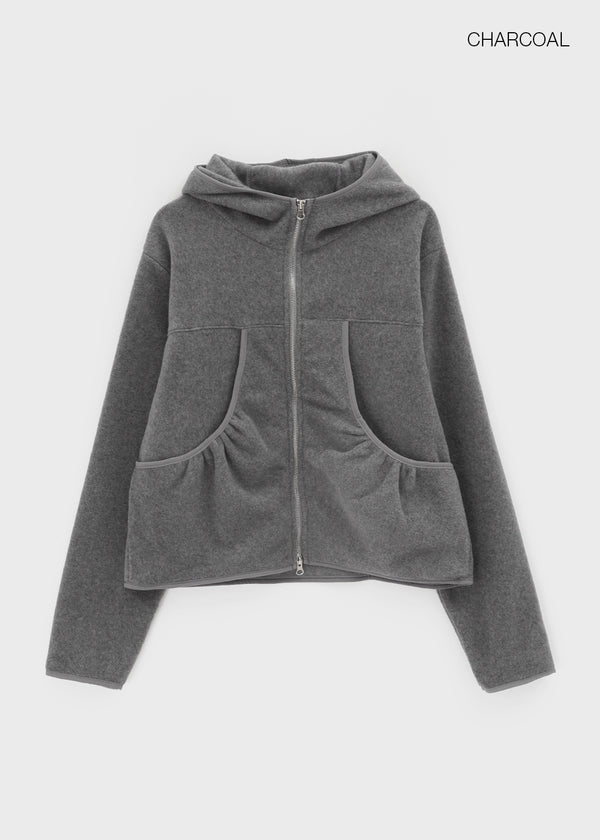 Hepton Shirring Fleece Two-way Hooded Zip-up