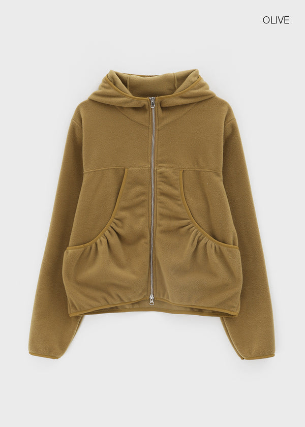 Hepton Shirring Fleece Two-way Hooded Zip-up