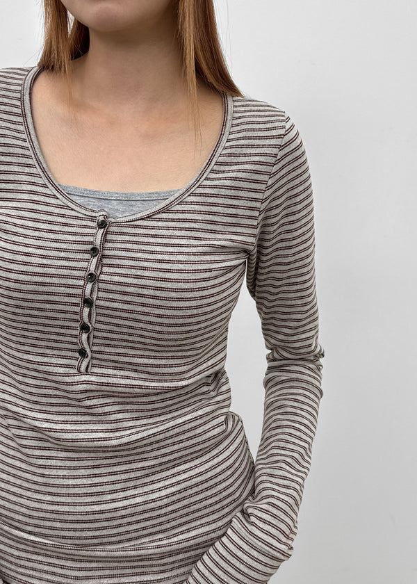 Debt Stripe Henley Long Sleeve T-shirt