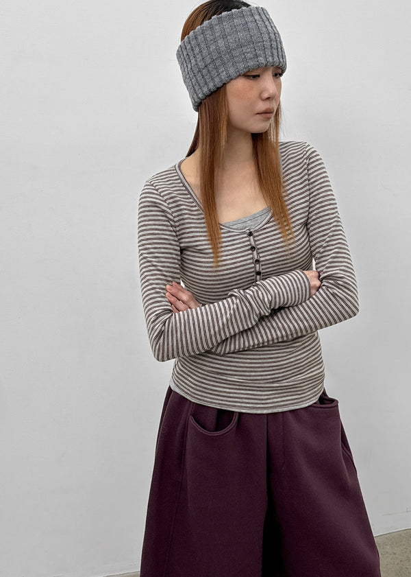 Debt Stripe Henley Long Sleeve T-shirt