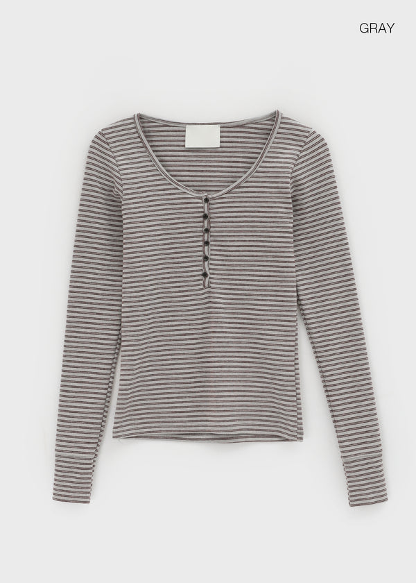 Debt Stripe Henley Long Sleeve T-shirt