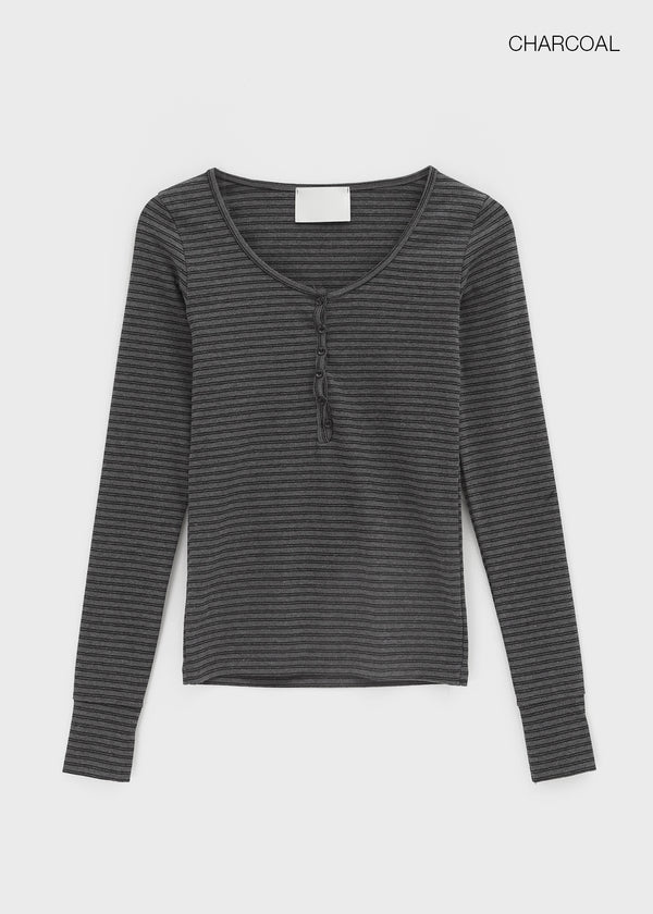 Debt Stripe Henley Long Sleeve T-shirt