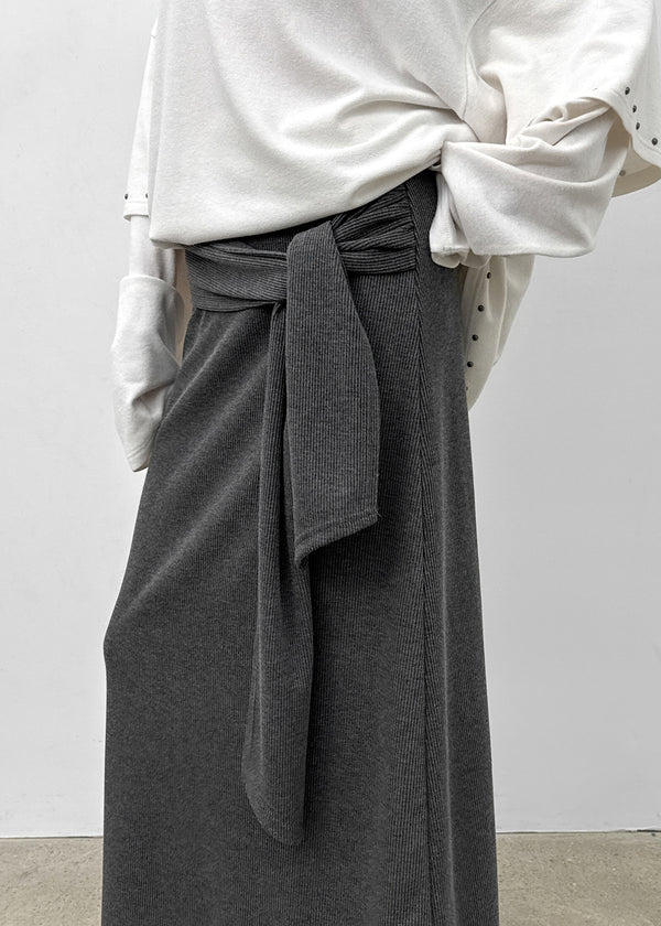 Wakon Strap Ribbed Long Skirt