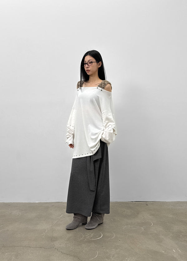 Wakon Strap Ribbed Long Skirt