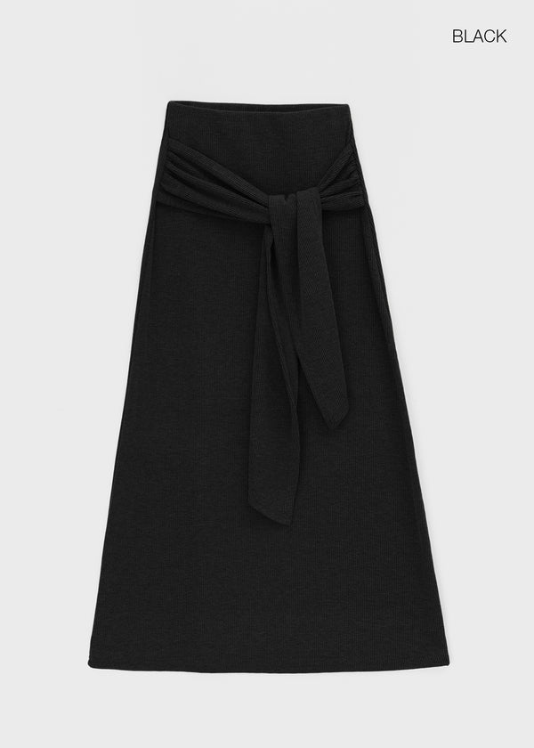 Wakon Strap Ribbed Long Skirt