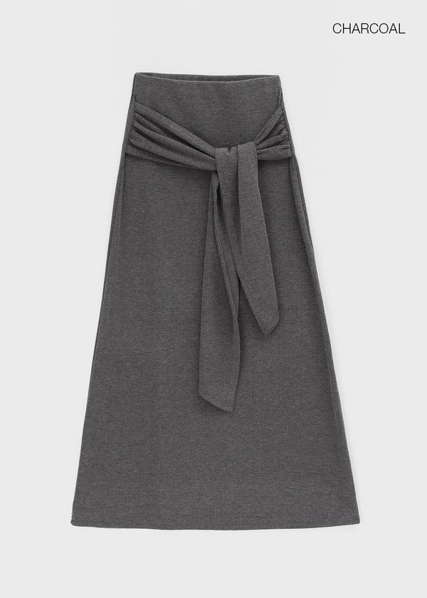 Wakon Strap Ribbed Long Skirt