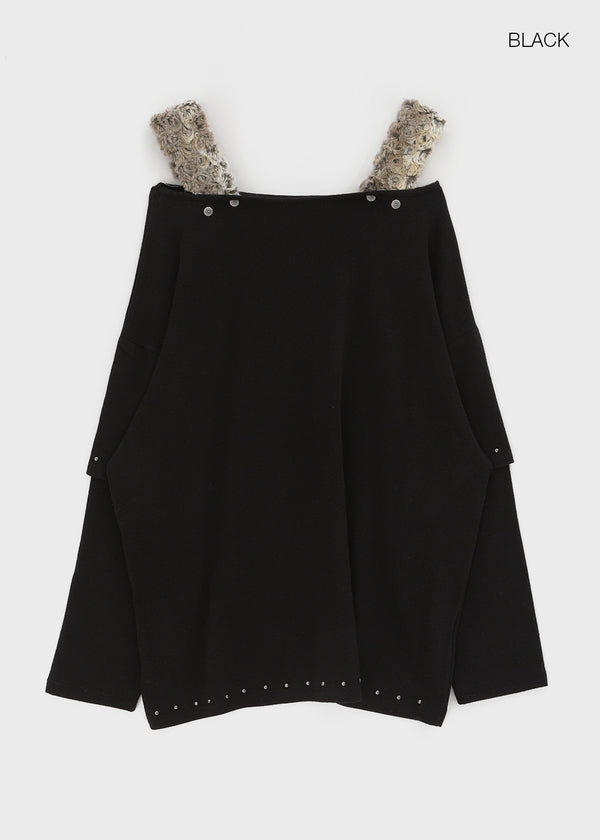 Denel Angora Off-shoulder Layered Long Sleeve T-shirt