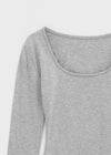 Pelong Square Neck Rounded Fleece Long-sleeved T-shirt