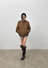 Delking Fur High Neck Suede Jacket