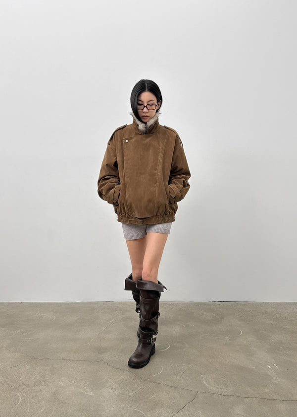 Delking Fur High Neck Suede Jacket