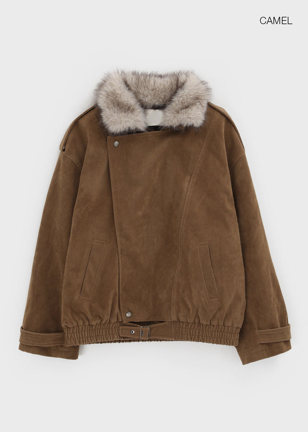 Delking Fur High Neck Suede Jacket