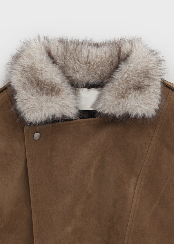 Delking Fur High Neck Suede Jacket
