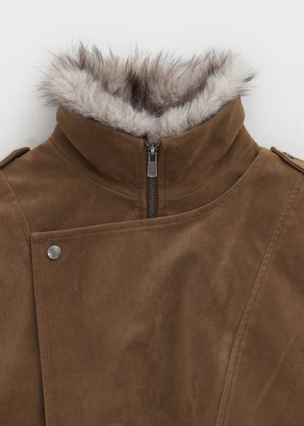 Delking Fur High Neck Suede Jacket