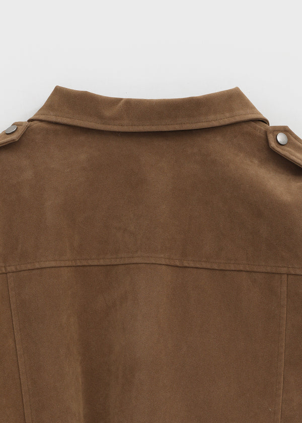 Delking Fur High Neck Suede Jacket