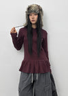 Tolsha Stripe Frill Hooded Long Sleeve T-shirt