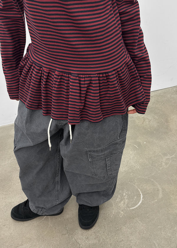 Tolsha Stripe Frill Hooded Long Sleeve T-shirt