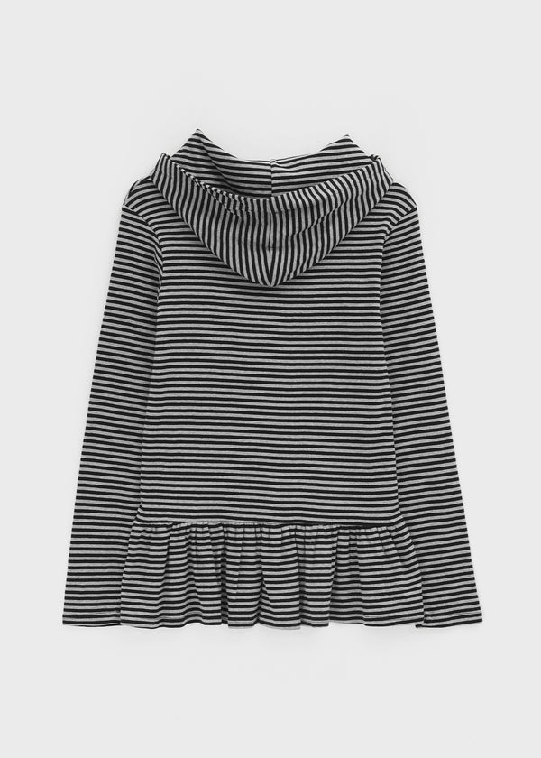 Tolsha Stripe Frill Hooded Long Sleeve T-shirt