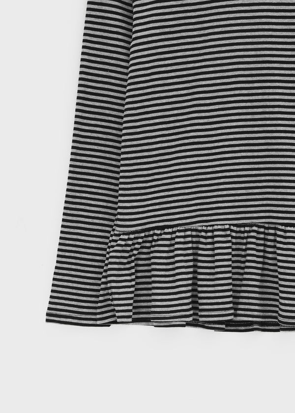 Tolsha Stripe Frill Hooded Long Sleeve T-shirt