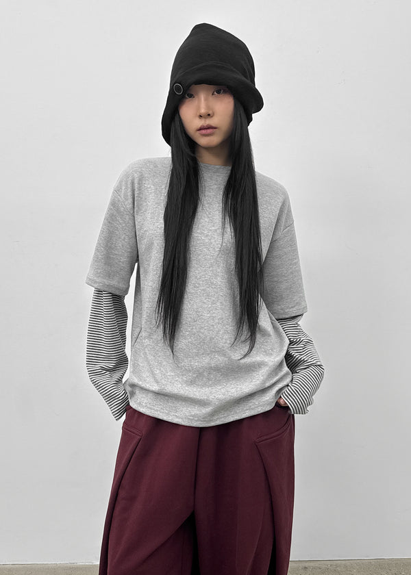 Milat Stripe Short Sleeve Layered Long Sleeve T-shirt