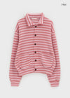 (UNISEX) Ryuko Striped Fleece Collar Cardigan