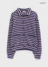 (UNISEX) Ryuko Striped Fleece Collar Cardigan